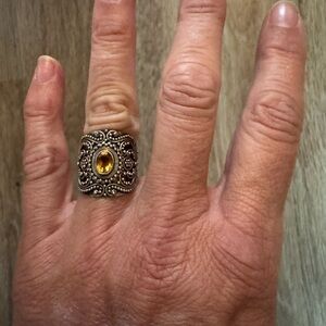 sterling silver filigree ring with yellow citrine